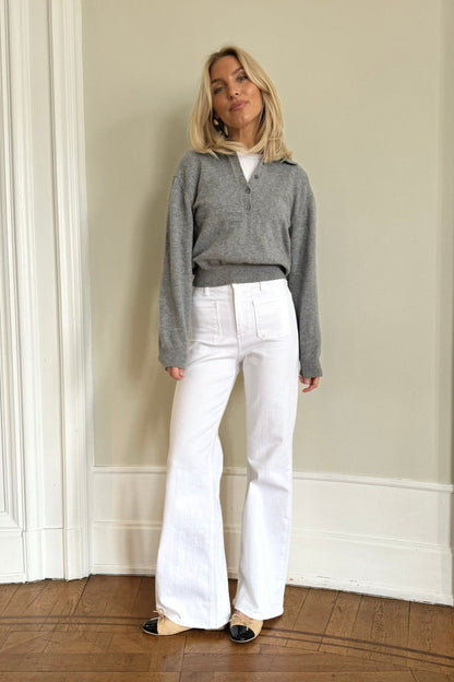 Wide Flared Stretch Jeans - White