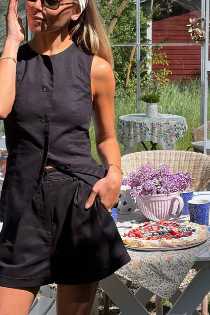 Linen Resort Vest - Black