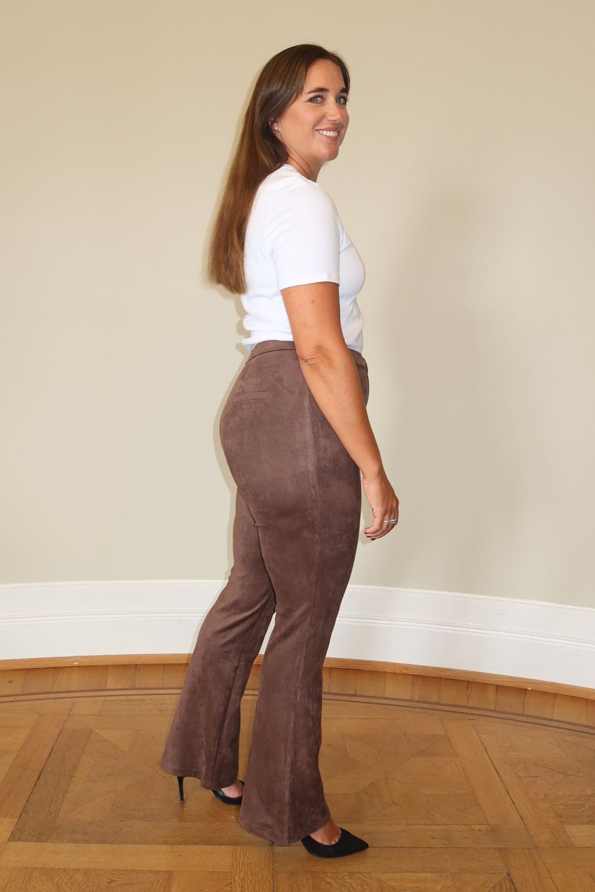 Faux Suede Stretch Pants - Brown