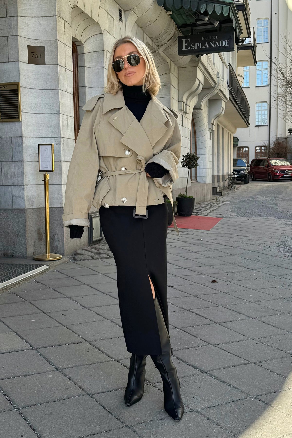 Comfy Front Slit Pencil Skirt - Black
