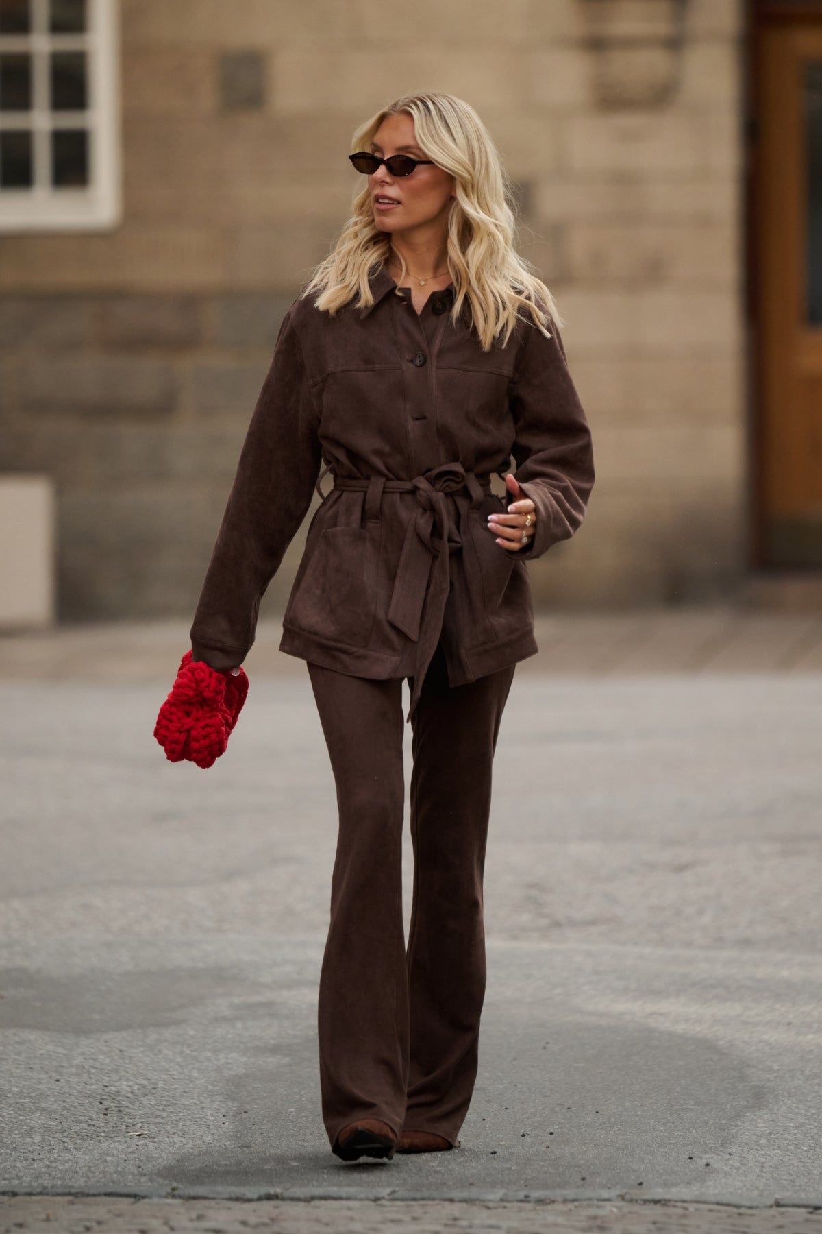 Faux Suede Stretch Pants - Brown