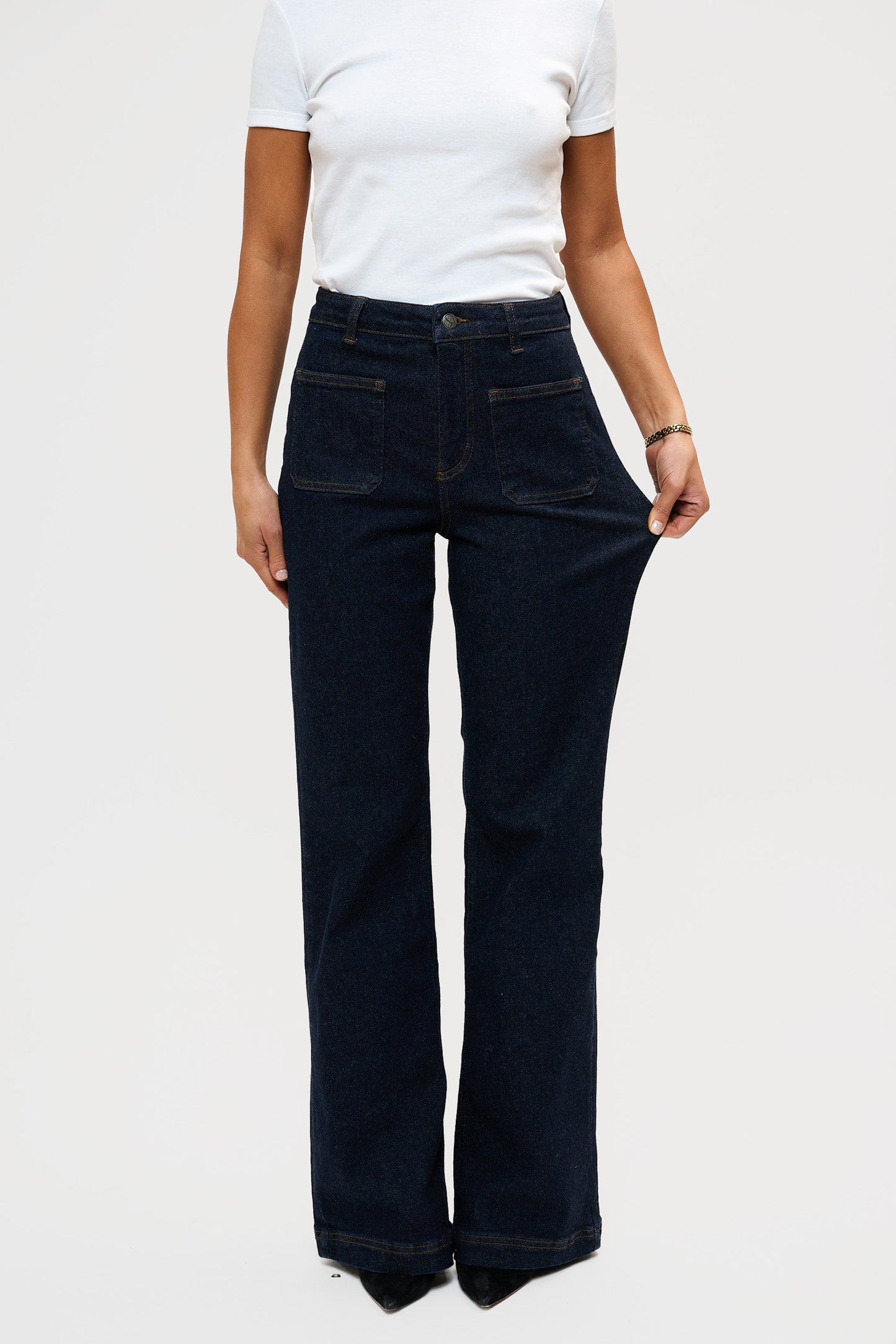 Wide Flared Stretch Jeans - Indigo