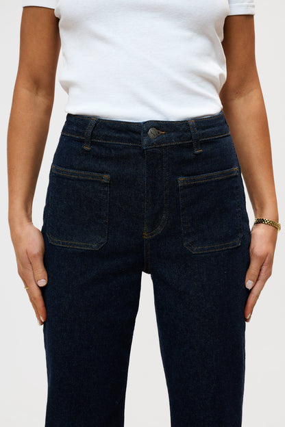 Wide Flared Stretch Jeans - Indigo